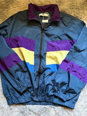 Men's Colorblock Windbreaker Jacket - Purple/Yellow/Blue